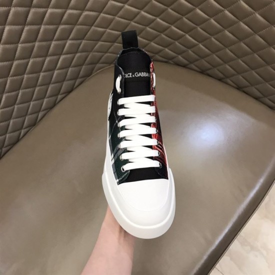 Front toe perspective of Dolce & Gabbana Tartan Canvas Mid-Top High-Top Trainers in green