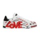 Studio profile shot of Dolce & Gabbana Portofino Love Leather Trainers White Red on white backdrop