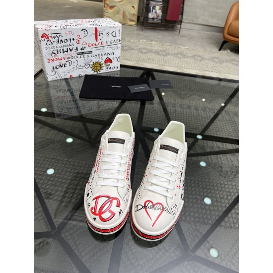Dolce & Gabbana Portofino Love Leather Trainers White Red top-down toe view with DG logo detail