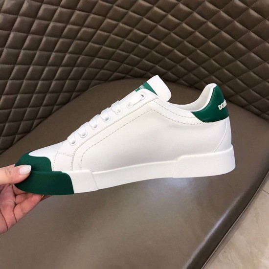 Dolce & Gabbana Portofino Trainer Inner Profile in white and green Inner side profile of white leather Portofino trainer with green accents