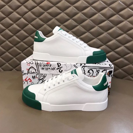 Dolce & Gabbana Portofino White And Green Trainers Pair Dolce & Gabbana Portofino low-top trainers in white and green shown with shoebox