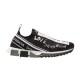 Dolce & Gabbana Sorrento Black Graffiti Knit Trainer Full lateral side view of Dolce & Gabbana black graffiti knit trainer