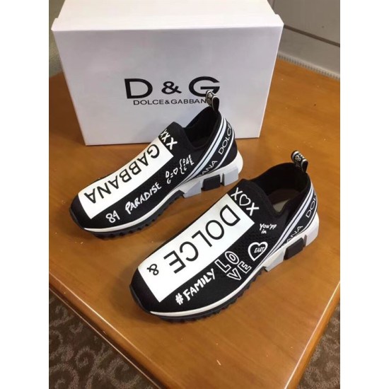 Dolce & Gabbana Sorrento Black Trainers Overhead View Top-down view of Dolce & Gabbana black trainers with white graffiti text