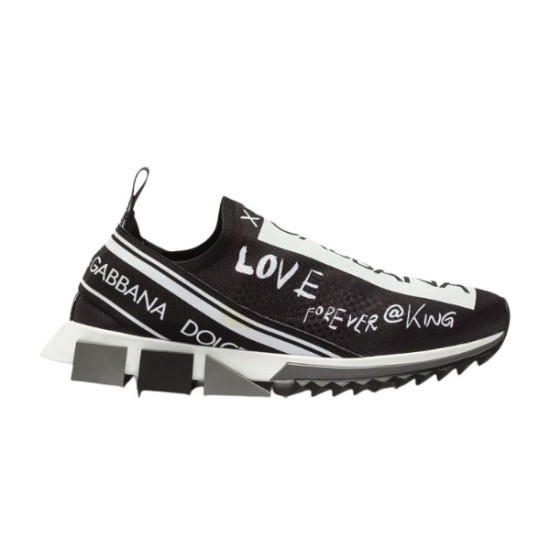 Dolce & Gabbana Sorrento Graffiti Black Knit Trainer Side Profile Dolce & Gabbana Sorrento graffiti printed black knit trainer profile view