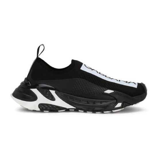 Dolce & Gabbana Black Stretch Mesh Slip On Trainers side profile view
