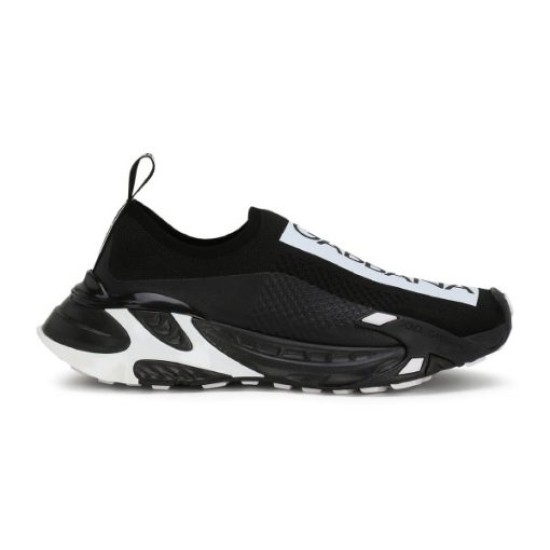 Dolce & Gabbana Black Stretch Mesh Slip On Trainer isolated side view
