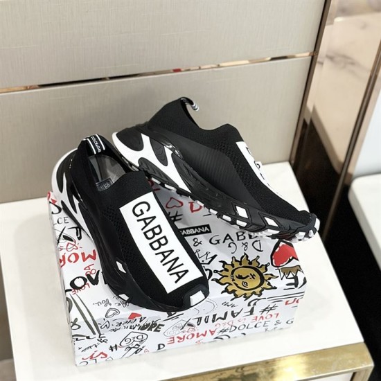 Dolce & Gabbana Black Stretch Mesh Slip On Trainers angled pair display