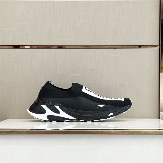 Dolce & Gabbana Black Stretch Mesh Slip On Trainers lateral side view on shelf