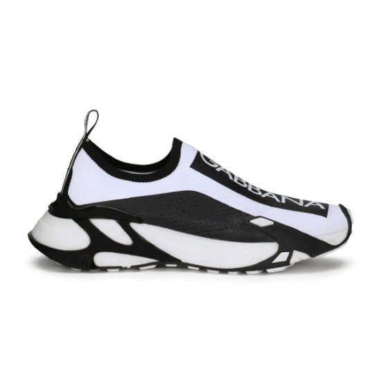 Dolce & Gabbana Stretch Mesh Fast Trainer Side View in white and black Dolce & Gabbana stretch mesh fast slip-on trainer in white and black side profile view