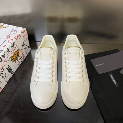 Dolce & Gabbana Dolce & Gabbana White And Gold Portofino Leather Trainers Premium Dolce & Gabbana Dolce & Gabbana White And Gold Portofino Leather Trainers Premium