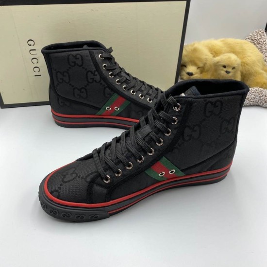 Gucci Off The Grid High Top Black Trainers Pair in black and red Pair of Gucci Off The Grid high top black canvas trainers presented with branded box in black and red