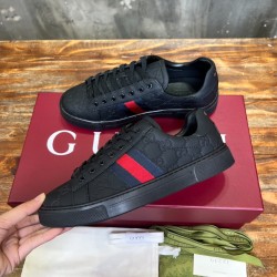 Gucci Ace Black Embossed Monogram Low Top Trainers