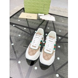 Gucci White Leather Beige Canvas Web Stripe Trainers Gucci White Leather Beige Canvas Web Stripe Trainers