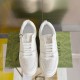 Gucci Leather Basket Trainers Top View in white and gold Top-down view of Gucci Leather Basket High Low Top Trainers White showing perforated toe caps and laces in white and gold
