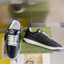 Gucci Black Leather Low Top Trainers With White Laces Gucci Black Leather Low Top Trainers With White Laces