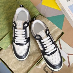 Gucci Low Top Leather Trainers In Black White Grey