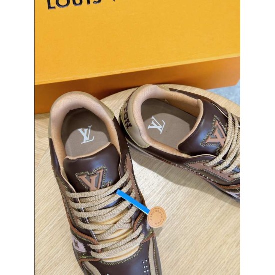 L Trainer Marron Brown Leather Low Top Sneakers top interior angle