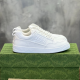 Gucci White Leather Low Top Trainers Side View in white and green Gucci White Leather Low Top Trainers side profile view on patterned green box