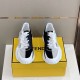 Front Angle View of Fendi Flow Trainers in white and grey Front view of both black and white colour-blocked Fendi Flow trainers in white and grey