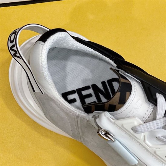 Interior and Insole Detail of Fendi Flow Trainer in white and grey Detailed view of the padded interior lining and branded insole of the trainer in white and grey