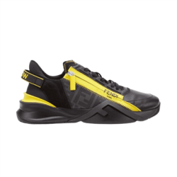 Fendi Flow Black Leather Yellow Accent Low Top Trainers