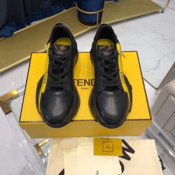 Fendi Flow Black Leather Yellow Accent Low Top Trainers Fendi Flow Black Leather Yellow Accent Low Top Trainers