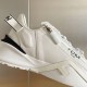 Fendi Flow White Leather Low Top Trainers - Detail View Close-up detail view of the white leather, side zipper and Fendi logo printing on the trainer side.
