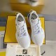 Fendi Flow White Leather Low Top Trainers - Pair Top View Top-down view of a pair of Fendi Flow white leather trainers showing lace area and branded insoles.