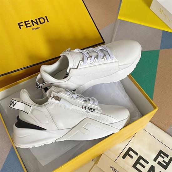 Fendi Flow White Leather Low Top Trainers in Box Pair of Fendi Flow white leather trainers shown inside the original open packaging box.