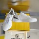 Fendi Flow White Leather Low Top Trainers - Angle Pair View Side and top angle view of Fendi Flow white leather trainers displayed together.