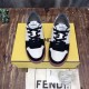 Top-down view of Fendi Match low-top trainers showing black laces and perforated toe boxes in black and off-white
