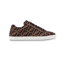 Fendi Monogram Brown Fabric Low-Top Lace-Up Trainers