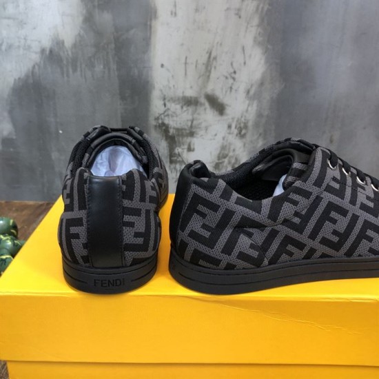 Fendi Trainers Heel Detail in grey Rear heel view of grey and black Fendi tech fabric low top trainers