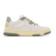 Gucci White Grey Distressed Trainer Side Profile Side profile of Gucci white and grey distressed leather trainer with yellowed midsole