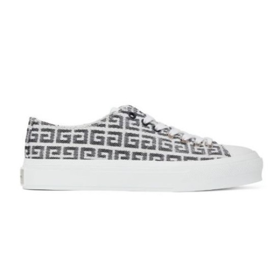 Studio profile image of black and white Givenchy City 4G jacquard low top trainer