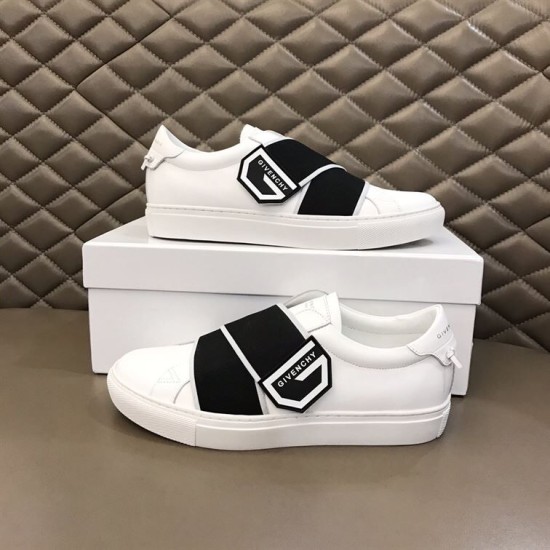 Givenchy White Leather Trainers Pair in white and black Pair of Givenchy white leather trainers displayed with branded shoe box in white and black