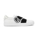 Givenchy White Leather Trainer Studio Profile in white and black Studio shot of Givenchy white leather trainer with black elasticated strap