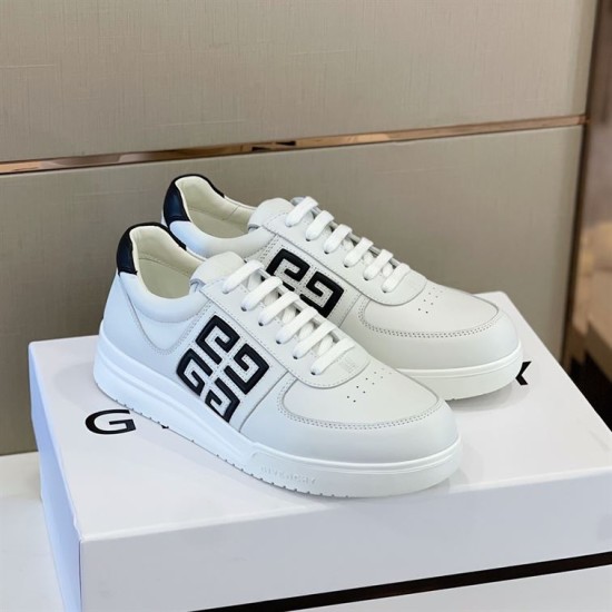 Givenchy G4 Leather Trainers Pair View in white and black Pair of Givenchy G4 Leather Trainers In White And Black sitting on shoe box