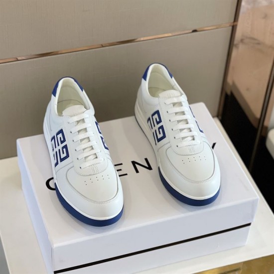 Givenchy G4 Low Top Leather Trainers In White And Blue front pair view