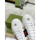 Front toe view of Gucci Ace White Leather Trainers with embroidered gold stars