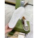 Gucci Ace GG Supreme Canvas Web Stripe Trainers Sole Tread View in beige and brown Underside tread pattern of white rubber sole on Gucci Ace GG Supreme Canvas Web Stripe Trainers in beige and brown