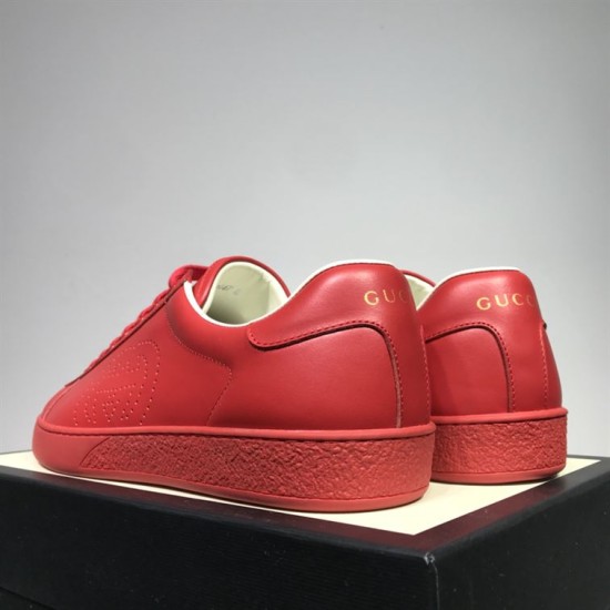 Gucci Ace Red Trainers Heel View in red and white Rear view of Gucci Ace Red Trainers highlighting gold-tone heel branding in red and white