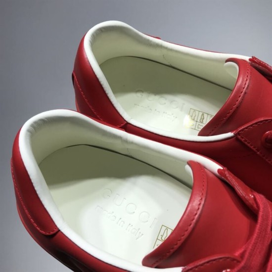 Gucci Ace Red Trainers Interior View in red and white Close-up of Gucci Ace Red Trainers inner lining and branded footbed in red and white