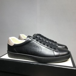 Gucci Ace Low Top Black Leather Perforated Logo Trainers Gucci Ace Low Top Black Leather Perforated Logo Trainers