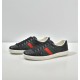 Gucci Ace Embossed Leather Low Top Trainers Black Front View Front perspective view of Gucci Ace Embossed Leather Low Top Trainers Black