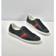 Gucci Ace Embossed Leather Low Top Trainers Black Pair Overview Pair of Gucci Ace Embossed Leather Low Top Trainers Black on white display background