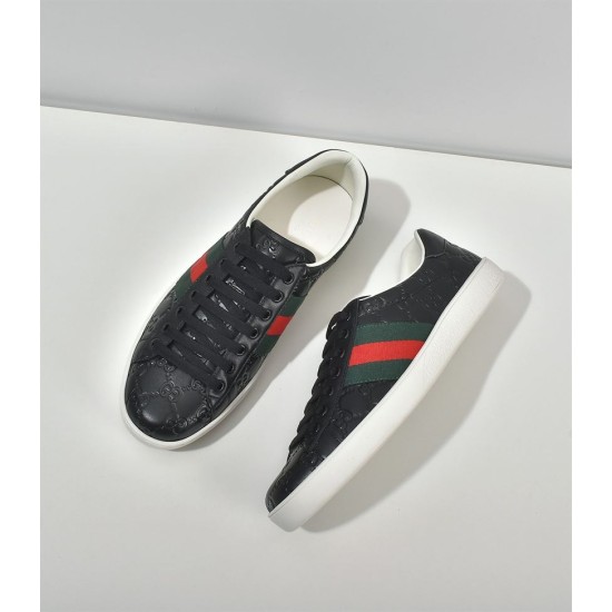 Gucci Ace Embossed Leather Low Top Trainers Black Top View Top-down view of Gucci Ace Embossed Leather Low Top Trainers Black