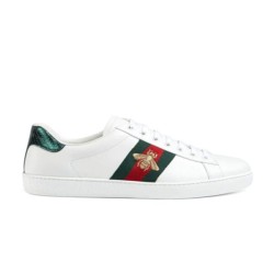 Gucci Ace Leather White Trainers With Bee Embroidery