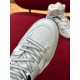 Gucci Basket Trainer Toe Box Detail in white and blue Top close-up of perforated white toe box and patterned laces in white and blue