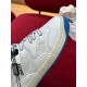 Gucci Basket Trainer Upper Detail in white and blue Detail view of white upper stitching, lace eyelets, and blue outsole edge